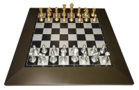 Шахматы-шашки магнитные пластиковые ЗОЛОТО-СЕРЕБРО c цельной доской 31 см. 