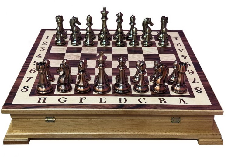 Шахматный ларец Премиум бук с фигурами  металлическими СТАУНТОН № 9