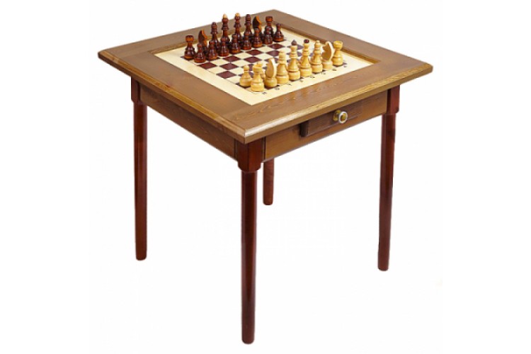 Стол шахматный ГРОССМЕЙСТЕРСКИЙ ТЕМНЫЙ 72x72 см с фигурами и выдвижным ящиком (простые  ножки) 